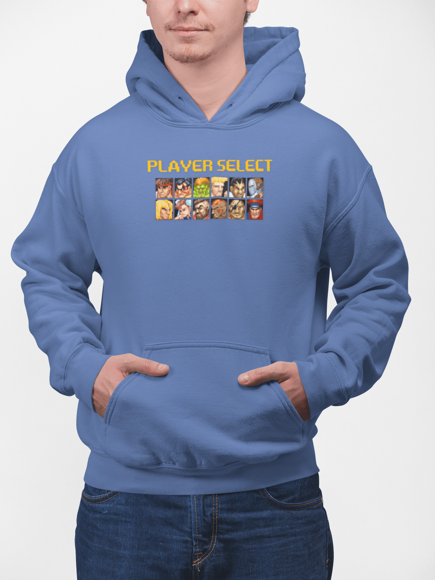 Street Fighter 2 'Player select' - Sudadera azul con capucha - Retro Cool